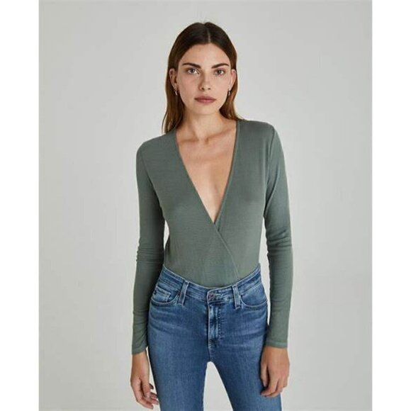 Adriano Goldschmied AGjeans Lola Long Sleeve Deep V Neck Ribbed Bodysuit, XS - Picture 2 of 8